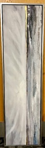 lot 360 image: Abstract Vertical Canvas Painting - Gold Accent Stripe - Framed