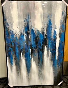 lot 365 image: Abstract Painting - Blue & White Vertical Strokes with Black Accents