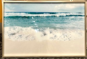 lot 367 image: Framed Seascape Photo - Ocean Waves on Sandy Beach & Silver Frame