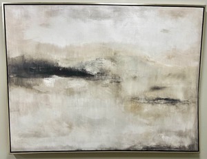 lot 368 image: Original Abstract Painting - Neutral Tones & Dark Horizon Brushwork, Framed