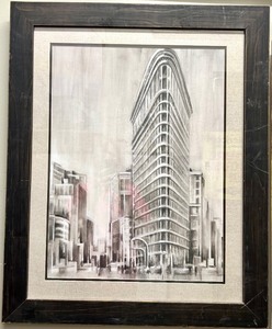 lot 369 image: Flatiron Building Framed Cityscape Print - Grayscale NYC Architecture Art