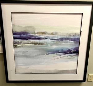 lot 370 image: Abstract Landscape Watercolor Framed Art Print - Black Frame & White Mat
