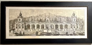 lot 371 image: Antique Engraved Print Framed Neoclassical Garden Pavilion & Fountain Scene