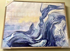 lot 374 image: Royal Studio Abstract Wave Painting on Canvas - Blue & Purple, Framed