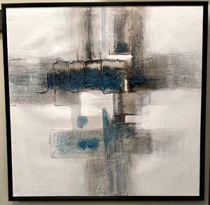 lot 375 image: Abstract Textured Painting - Teal &amp Silver with Raised Texture - #1