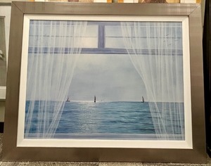 lot 386 image: Seascape Sailboats Framed Print & Brushed Silver Frame - Ocean View