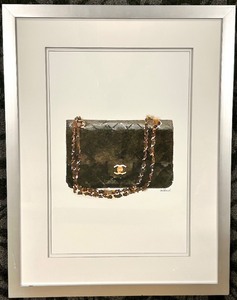 lot 9C image: Chanel Handbag Art Print - Framed, Black Quilted Bag with Chain Strap