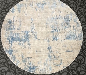 lot 112 image: Generation Interiors Round Area Rug - Beige & Blue Abstract Pattern 7 2