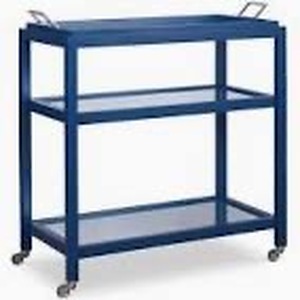 lot 18 image: Curate Century Bar Cart in Blue with Mirror Glass Shelfs