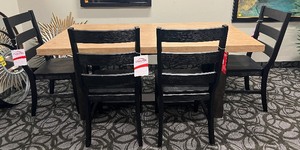 lot 69A image: Coaster Fine Furniture Dining Table Set & 4 Black Chairs - Oak Finish
