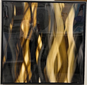 lot 384 image: Framed Abstract Art - Gold Ribbon Pattern on Black Background