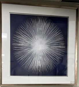 lot 389 image: Framed Starburst Abstract Art Print - White Mat & Brushed Metal Frame