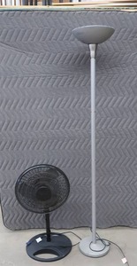 lot 66 image: SMALL WOODEN SHELF  FAN  LIGHT