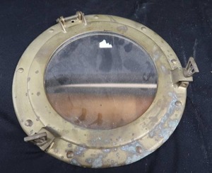 lot 95 image: BRASS PORT HOLE MIRROR