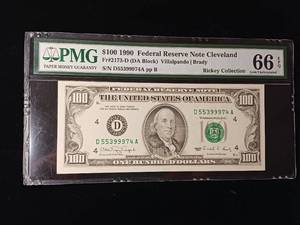 lot 2 image: $100 1990 Federal Reserve Note Cleveland  Rickey Collection � Gem Uncirculated 66 EPQ � PMG Paper Money Guarantee -Tax Exempt