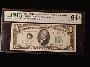 lot 23 image: 1950B - $10 Dollar Silver Certificate � 64 Choice Uncirculated -  PMG Paper Money Guarantee - TAX EXEMPT