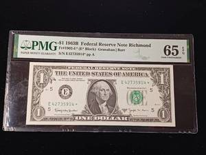 lot 39 image: 1963B Federal Reserve Note Richmond � 65 EPQ Gem Uncirculated � PMG Paper Money Guarantee - TAX EXEMPT