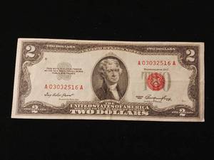 lot 43 image: 1953 Red Seal Two Dollar Bill � Washingon DC � Jefferson - TAX EXEMPT
