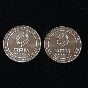 lot 45 image: 2 Uncirculated Bullion Coins � 2 troy ounces total � OPM Metals � .999% silver tax exempt -  Made in the USA