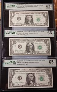lot 56 image: 2 note series 1963A Federal Reserve Notes New York  � 65 EPQ Gem Uncirculated � PMG Paper Money Guarantee  - TAX EXEMPT