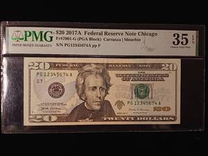 lot 59 image: 2017A $20 Federal Reserve Note Chicago � 35 Choice Very Fine � PMG Paper Money Guarantee - TAX EXEMPT