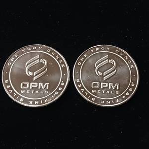 lot 60 image: 2 Uncirculated Bullion Coins � 2 troy ounces total � OPM Metals � .999% silver tax exempt -  Made in the USA