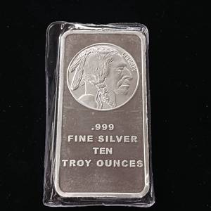 lot 66 image: 10 Ounce Silver Bar � Buffalo Head - .999 Pure Silver � Tax Exempt