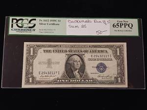 lot 97 image: 1935C $1 Silver Certificate - Backwards run of 5 � Sum 25 � GEM New 65 PPQ � PCGS The Rickey Collection - TAX EXEMPT