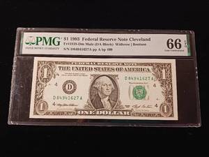 lot 104 image: 1993 $20 Federal Reserve Note Cleveland � 66 EPQ Gem Uncirculated � PMG Paper Money Guarantee  - TAX EXEMPT