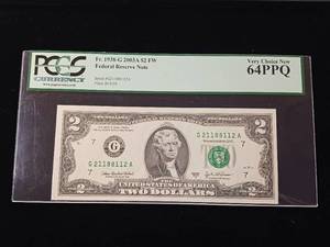 lot 113 image: 2003A $2 Federal Reserve Note � Very Choice New 64 PPQ  - TAX EXEMPT