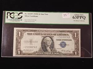 lot 114 image: 1935E Star Note Silver Certificate � Choice New 63 PPQ � The Rickey Collection - TAX EXEMPT