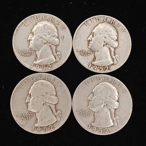 lot 163 image: 1952 90% Silver Washington Quarters - 4 Coins Total � One Dollar Face Value � Tax Exempt Constitutional Currency