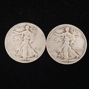 lot 164 image: 1944 90% Silver Walking Liberty Half Dollars - 2 Coins Total � One Dollar Face Value � Tax Exempt Constitutional Currency