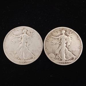 lot 167 image: 1945 90% Silver Walking Liberty Half Dollars - 2 Coins Total � One Dollar Face Value � Tax Exempt Constitutional Currency