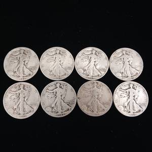 lot 170 image: Large Lot of Misc. Years 90% Silver Walking Liberty Half Dollars - 8 Coins Total � Four Dollars Face Value � Tax Exempt Constitutional Currency