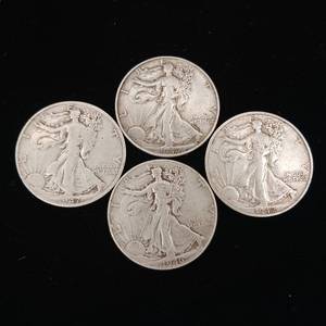 lot 173 image: Lot of Misc. Years 90% Silver Walking Liberty Half Dollars - 4 Coins Total � Two Dollars Face Value � Tax Exempt Constitutional Currency