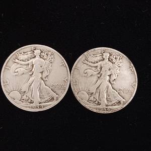 lot 182 image: 1944 90% Silver Walking Liberty Half Dollars - 2 Coins Total � One Dollar Face Value � Tax Exempt Constitutional Currency