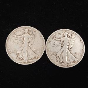 lot 191 image: 1945 90% Silver Walking Liberty Half Dollars - 2 Coins Total � One Dollar Face Value � Tax Exempt Constitutional Currency