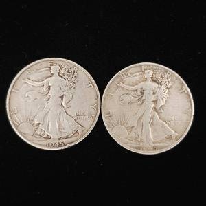 lot 194 image: 1945 90% Silver Walking Liberty Half Dollars - 2 Coins Total � One Dollar Face Value � Tax Exempt Constitutional Currency