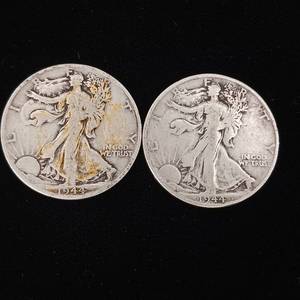 lot 197 image: 1944 90% Silver Walking Liberty Half Dollars - 2 Coins Total � One Dollar Face Value � Tax Exempt Constitutional Currency