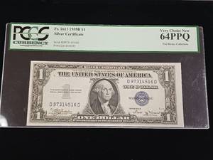 lot 135 image: 1935-B - $1 Dollar Silver Certificate � Very Choice New 64 PPQ PCGS Currency Rated � The Rickey Collection -TAX EXEMPT