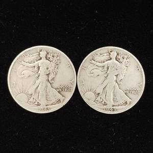 lot 217 image: 1943 90% Silver Walking Liberty Half Dollars - 2 Coins Total � One Dollar Face Value � Tax Exempt Constitutional Currency