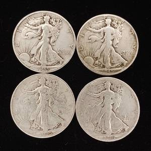 lot 238 image: 1945 90% Silver Walking Liberty Half Dollars - 4 Coins Total � 2 Dollars Face Value � Tax Exempt Constitutional Currency
