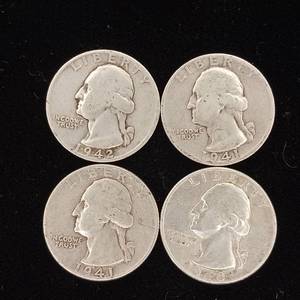 lot 233 image: 90% Silver Washington Quarters - 4 Coins Total mixed years  � One Dollar Face Value � Tax Exempt Constitutional Currency