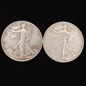 lot 243 image: 90% Silver Walking Liberty Half Dollars - 2 Coins Total � One Dollar Face Value � Tax Exempt Constitutional Currency