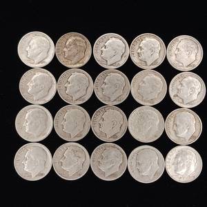 lot 251 image: Lot of 90% Pre-1965 Silver Dimes - 20 Coins Total � 2 Dollars Face Value � Tax Exempt Constitutional Currency