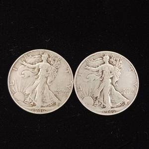 lot 252 image: 1946 90% Silver Walking Liberty Half Dollars - 2 Coins Total � One Dollar Face Value � Tax Exempt Constitutional Currency