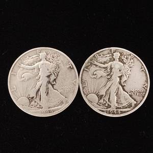 lot 268 image: 1944 90% Silver Walking Liberty Half Dollars - 2 Coins Total � One Dollar Face Value � Tax Exempt Constitutional Currency