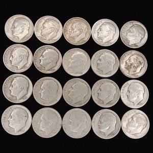 lot 261 image: All Roosevelt Dimes Lot of 90% Pre-1965 Silver Dimes � 20 Coins Total � 2 Dollar Face Value � Tax Exempt Constitutional Currency