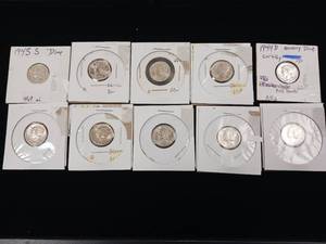lot 276 image: Lot of 90% Pre-1965 Silver Mercury Dimes - 10 Coins Total � 1 Dollar Face Value � Tax Exempt Constitutional Currency